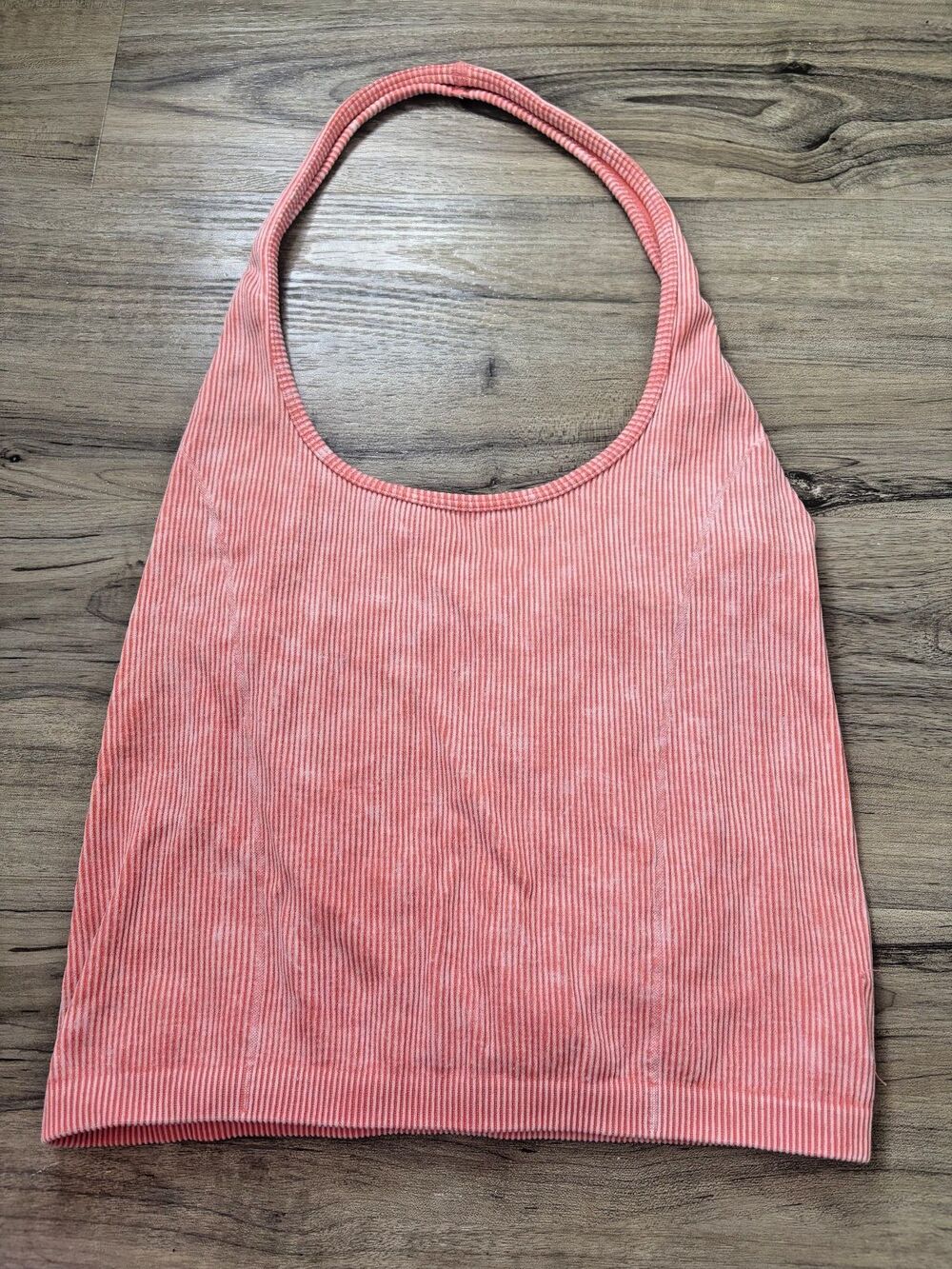 American Eagle Outfitters AE Peach Coral Acid Wash Halter Ribbed Tank Top Size L